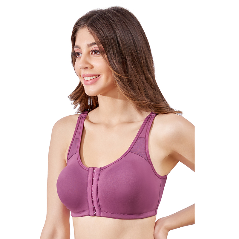 Maroon Grey Women Cotton Brushed Lycra Full Coverage No Bounce, Non-wired,  Non-padded Front Closure Magic Bra With Back Support - 42c, Pure Cotton Bra,  कपास ब्रा - Pankaj Pan and Recharge Shop